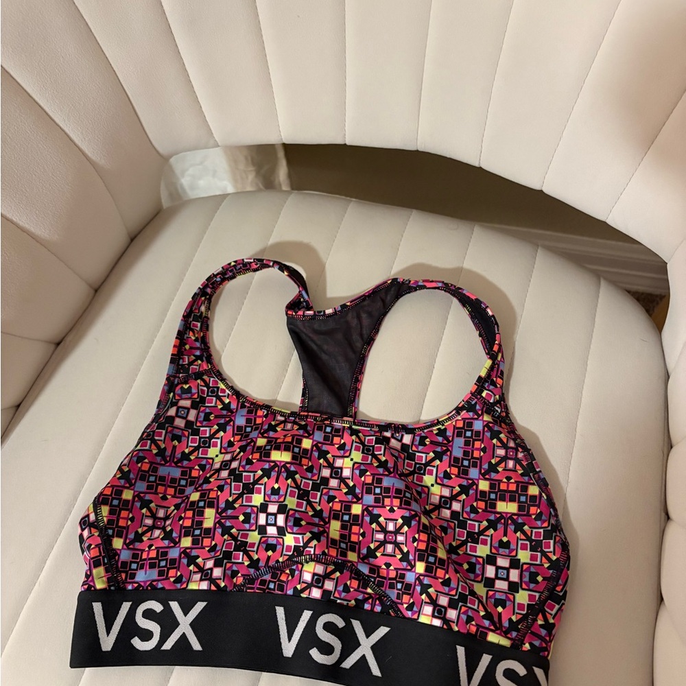 Victoria's Secret VSX Geometric Sports Bra - Pink and Black